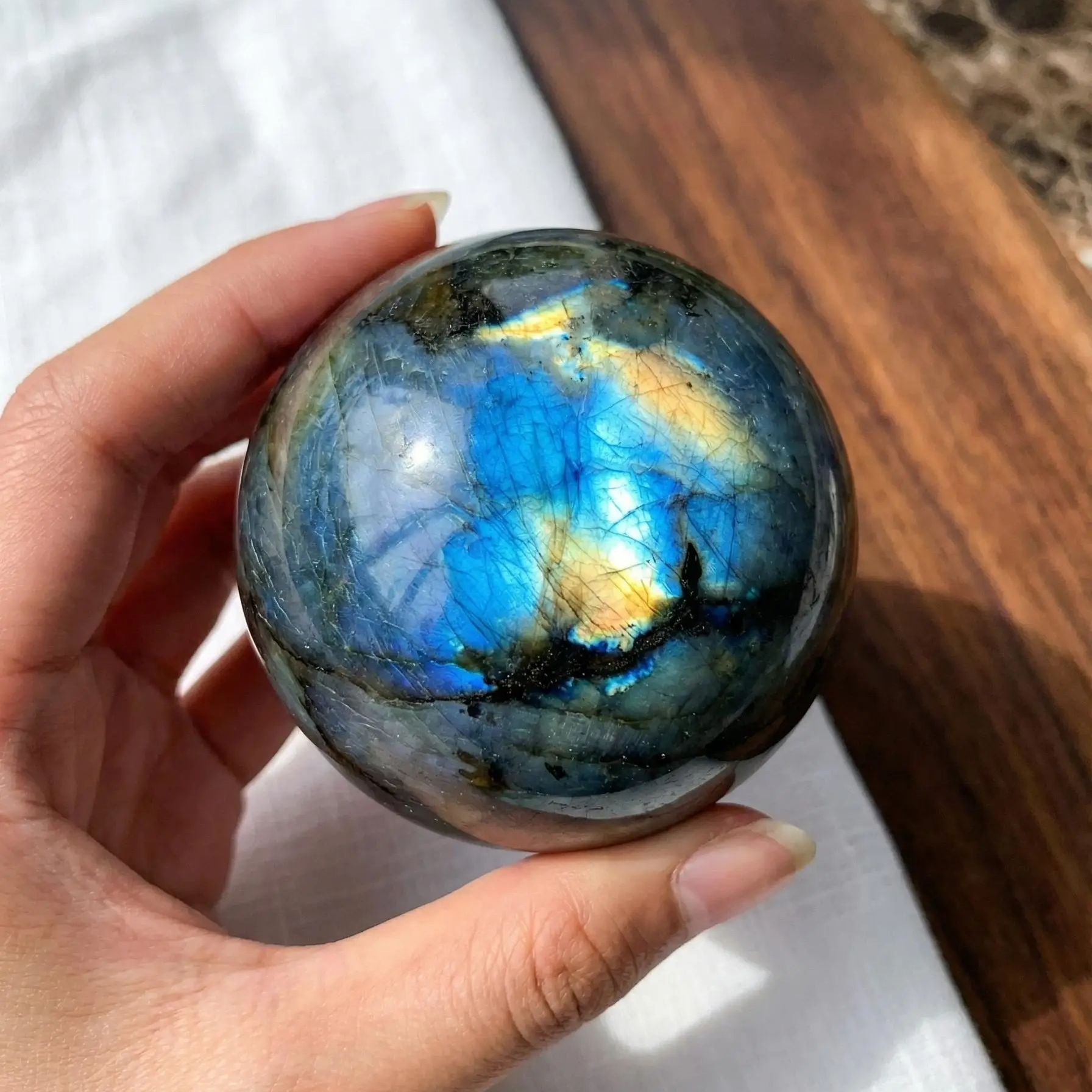 Renewable Energy Infrastructure - Natural Labradorite Sphere, Polished Flash Crystal