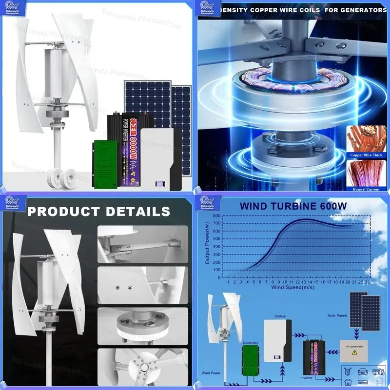 Renewable Energy Generation - Vertical Wind Turbine Generator Solar Panel